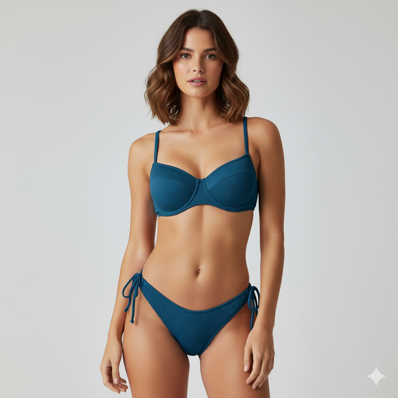Biquíni Liso de Tecido Canelado Ajustável na Lateral