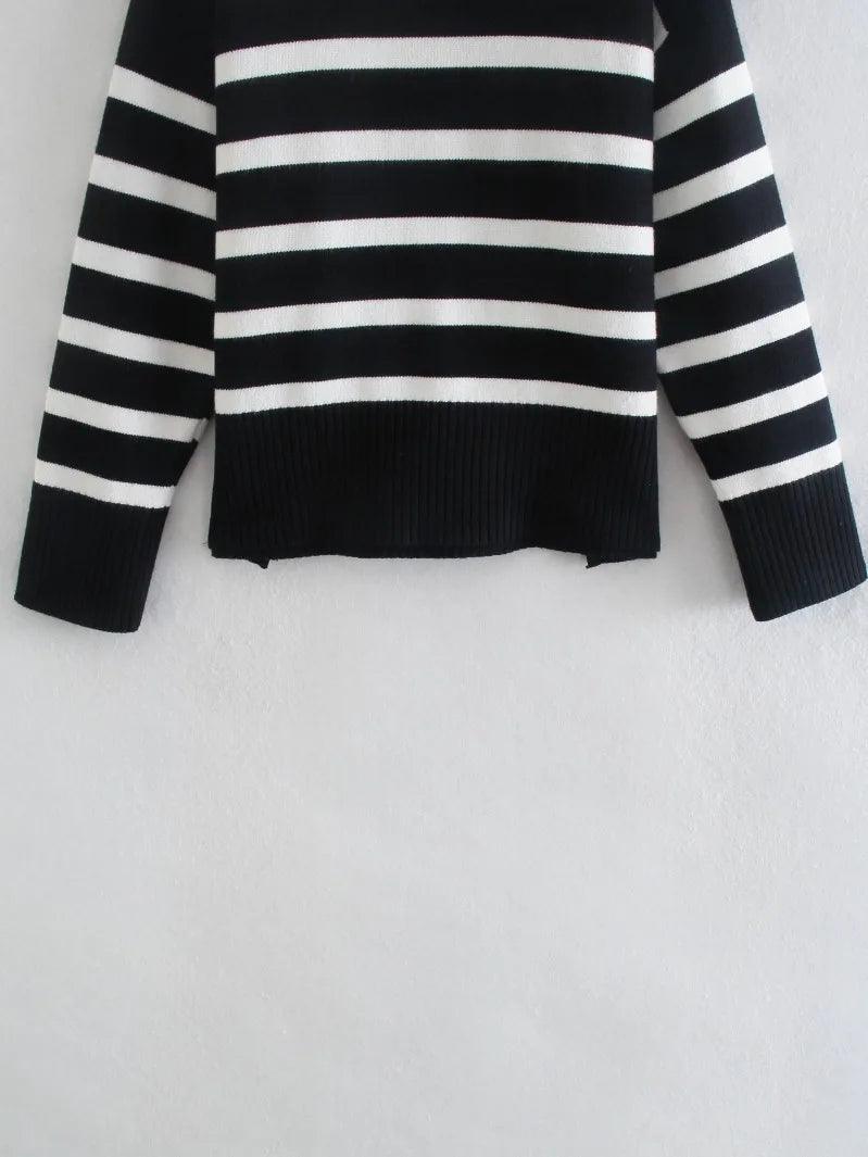 Suéter Feminino Listrado Preto e Branco - bossabella