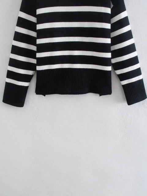 Suéter Feminino Listrado Preto e Branco - bossabella