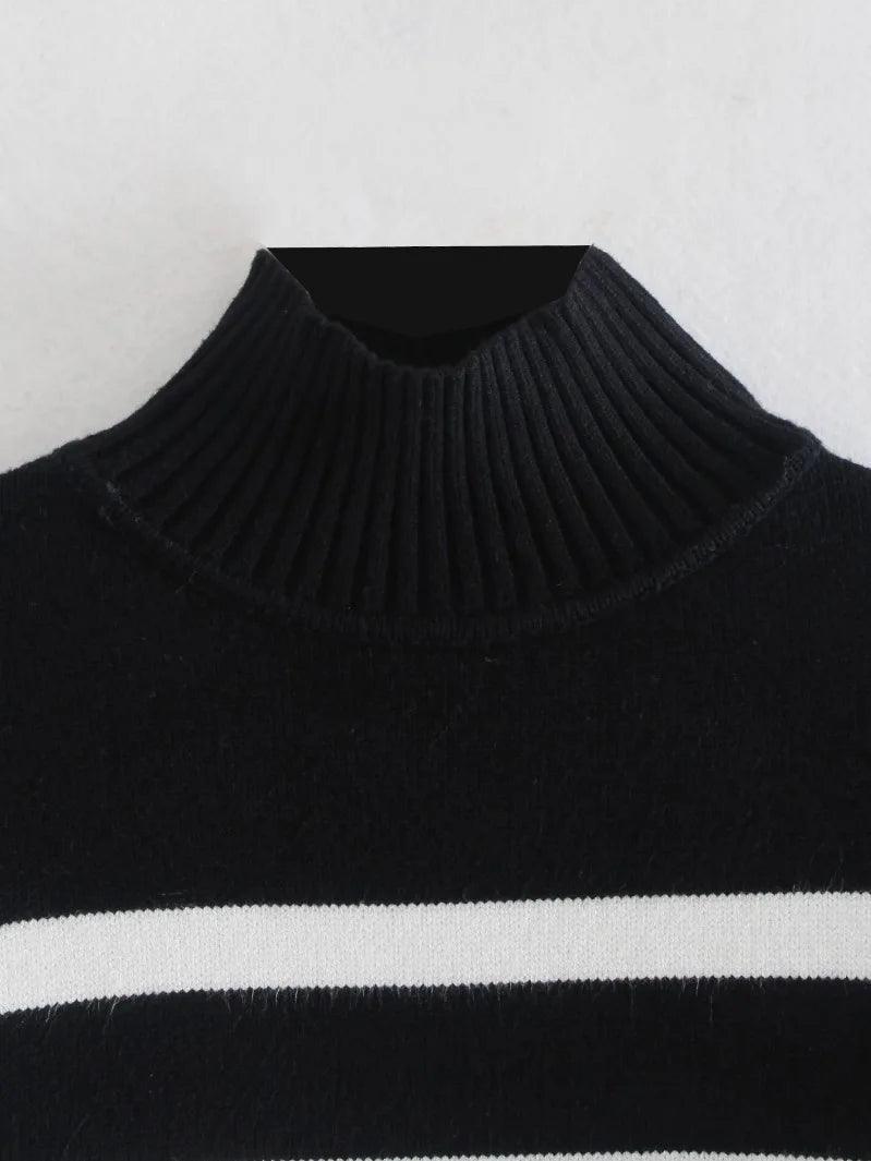 Suéter Feminino Listrado Preto e Branco - bossabella
