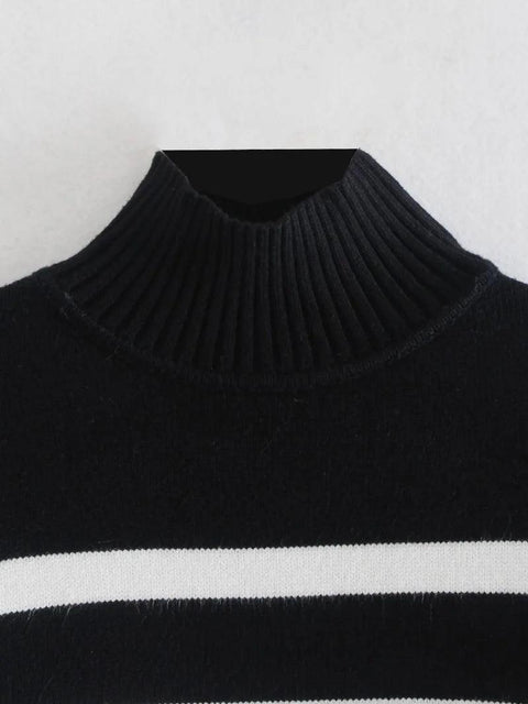 Suéter Feminino Listrado Preto e Branco - bossabella