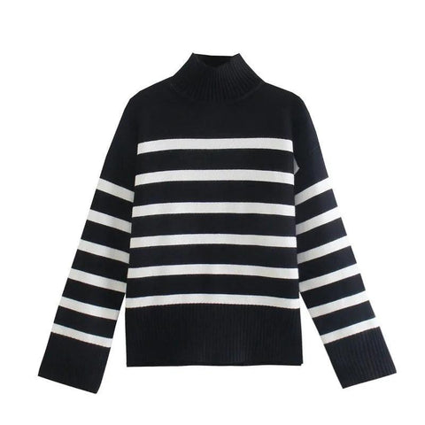 Suéter Feminino Listrado Preto e Branco - bossabella