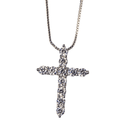 Colar de Prata com Pingente Cruz de Cristais - bossabella