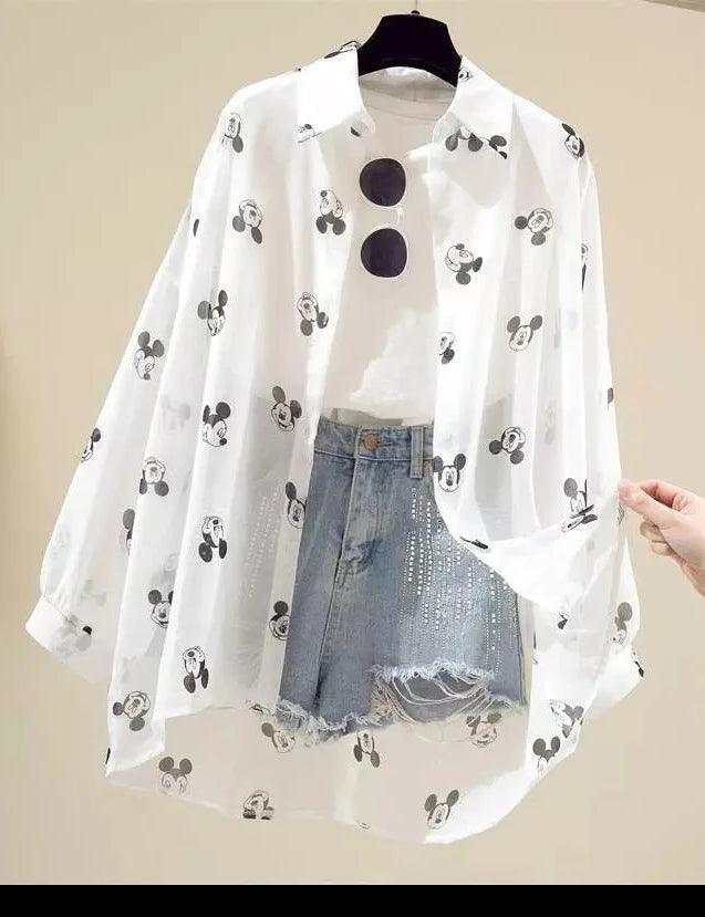 Camisa Manga Longa Feminina Mickey Mouse - bossabella, Camisa Manga Comprida Disney Mickey Mouse, Blusas Femininas Mickey, blusa social feminina manga longa, blusa manga longa feminina social, Blusa Feminina Zara, Blusa Feminina Renner, Camisa Disney, Camisa Mickey Mouse. Moda Feminina,  Camisa Manga Longa Estampa Divertida Viscose,  Look Casual Estilo Street Moda para Fãs disney 