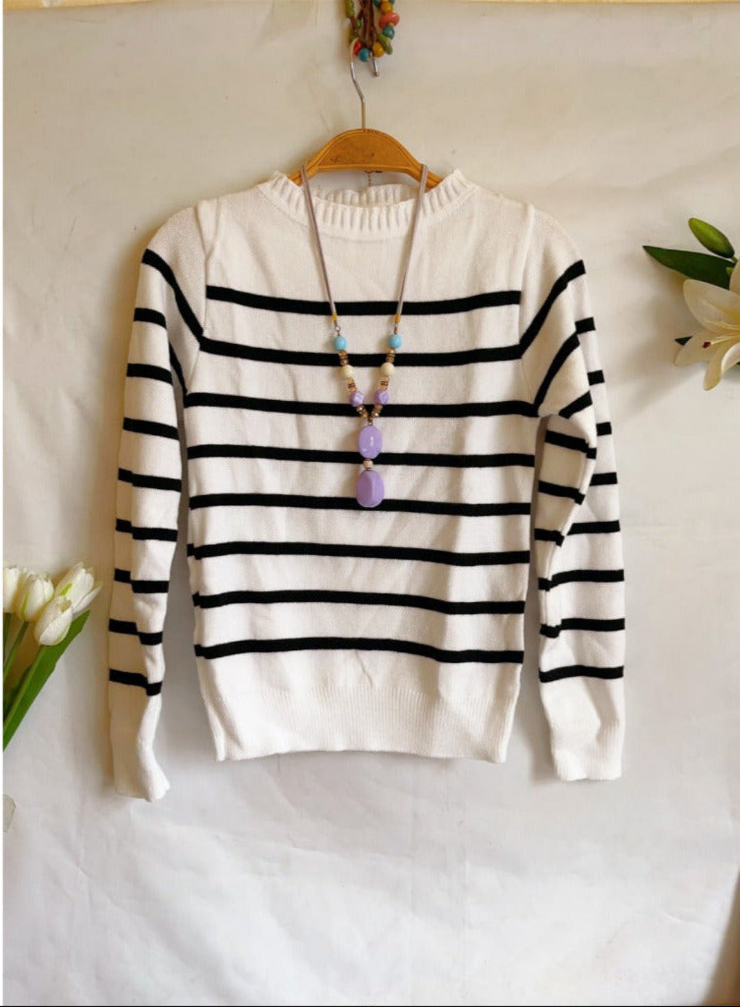 Sueter Feminino Listrado de tricô