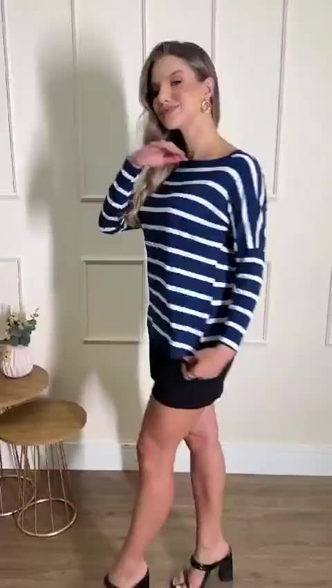 Blusa Manga Longa listrada Feminina