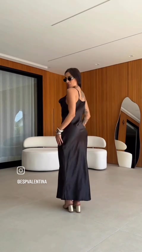 Vestido Midi Feminino Cetim - Moda Elegante Alça Fina Regulável