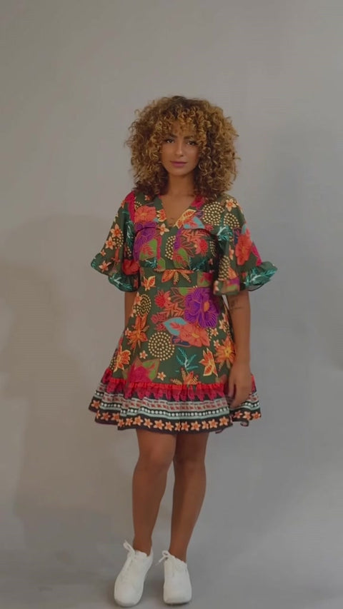 Vestido Curto Soltinho Floral Feminino Fresquinho Elegante Moda Verão Primavera Decote Casual Manga
