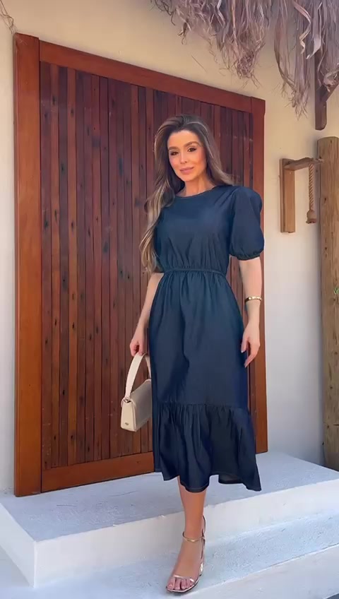 Vestido Jeans Manga Bufante Luxo