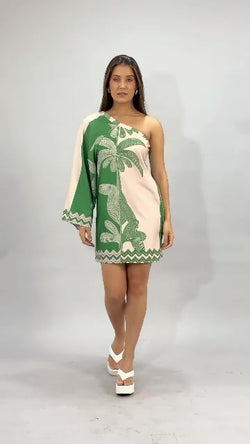 Vestido Curto Nula Manga Estampado Tubinho