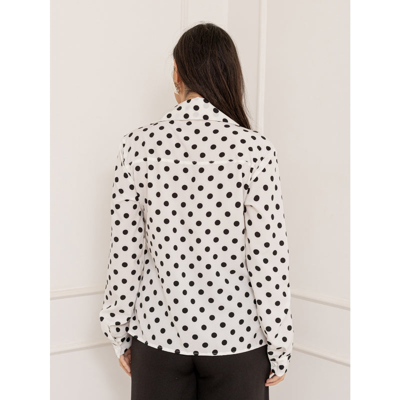 Camisa Social Feminina Manga Longa de Bolinhas