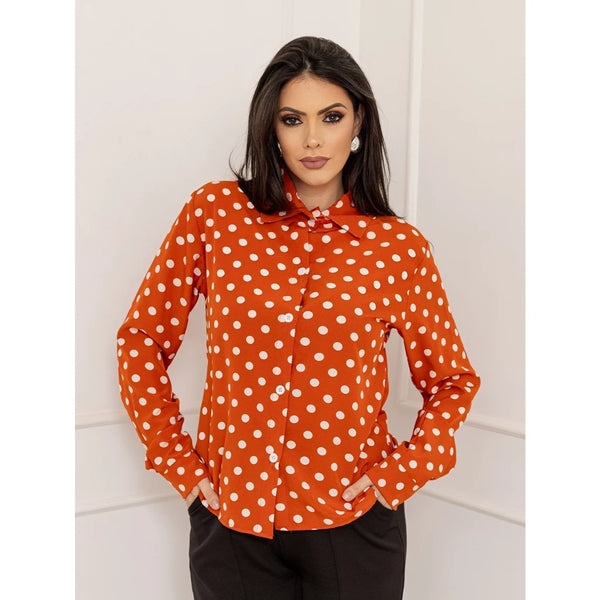 Camisa Social Feminina Manga Longa de Bolinhas