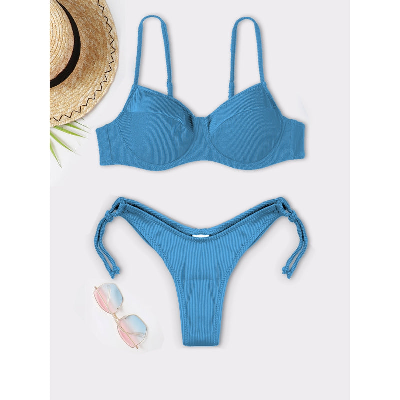 Biquíni Liso de Tecido Canelado Ajustável na Lateral