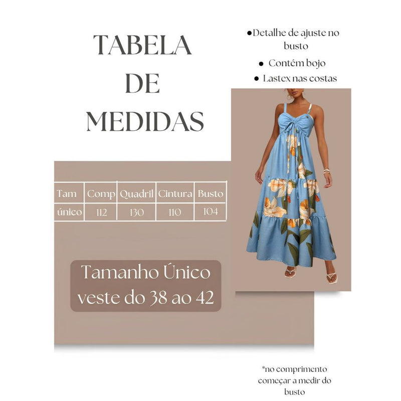 Vestido Longo  de Alcinha Busto Com Amarração Estampa Florida