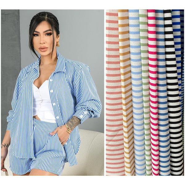 Conjunto Feminino Listrado - Camisa e Shorts