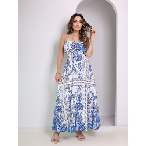 vestido longo estampado