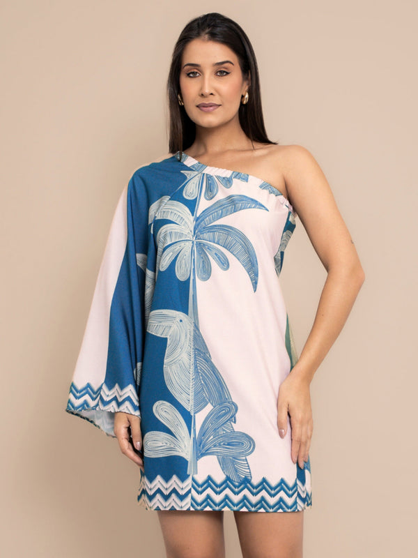 Vestido Curto Nula Manga Estampado Tubinho