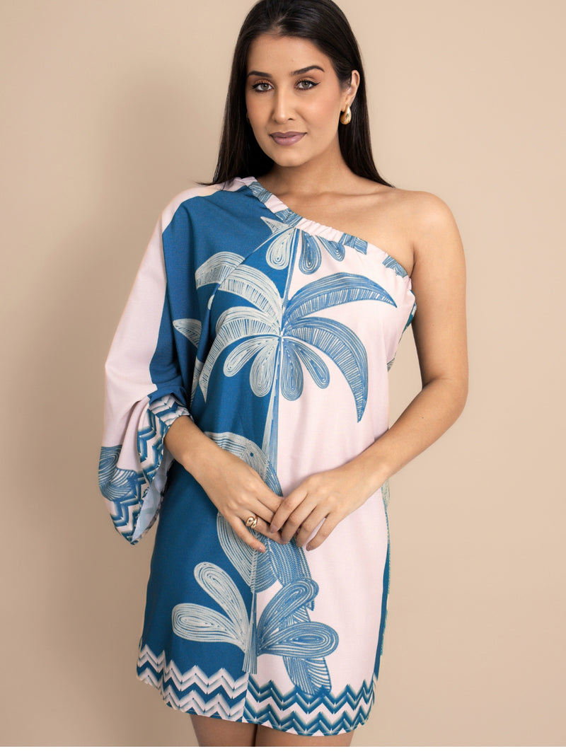 Vestido Curto Nula Manga Estampado Tubinho