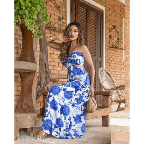 vestido longo estampado