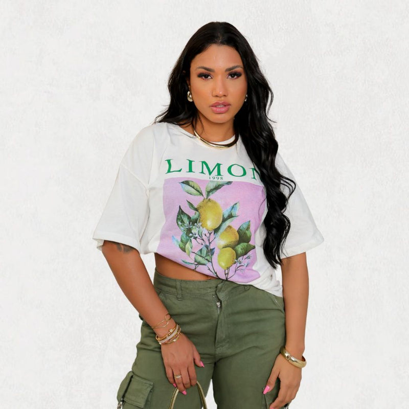 Camiseta Feminina Oversized Algodão Limon