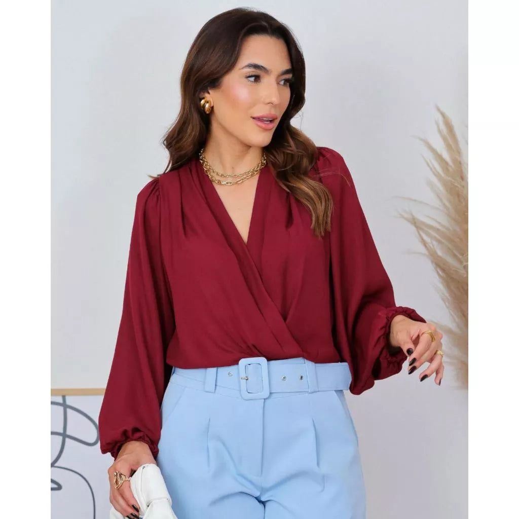Body Feminino Transpassado Duna Manga Longa