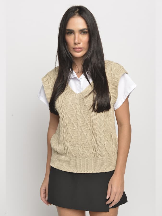 Colete Feminino Tricô  Detalhes em Trança