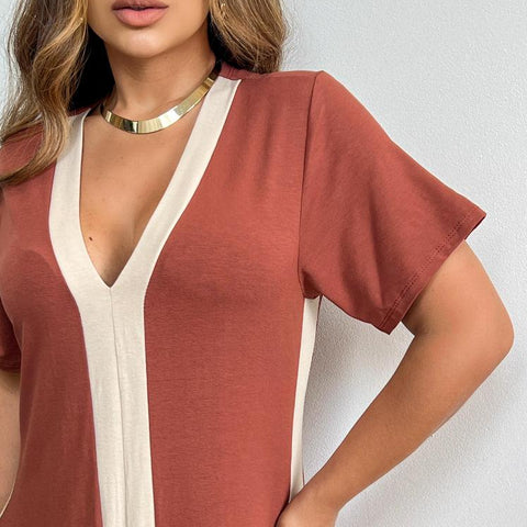 Vestido Longo com Faixa Bege e Manga Curta - Elegante, Soltinho e Confortável para Eventos e Dia a Dia