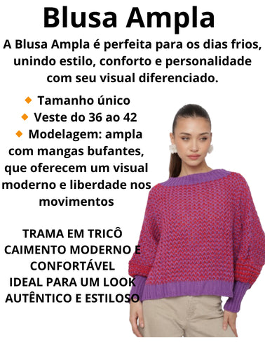 Blusa de Tricô Inverno Feminina com Manga Bufante