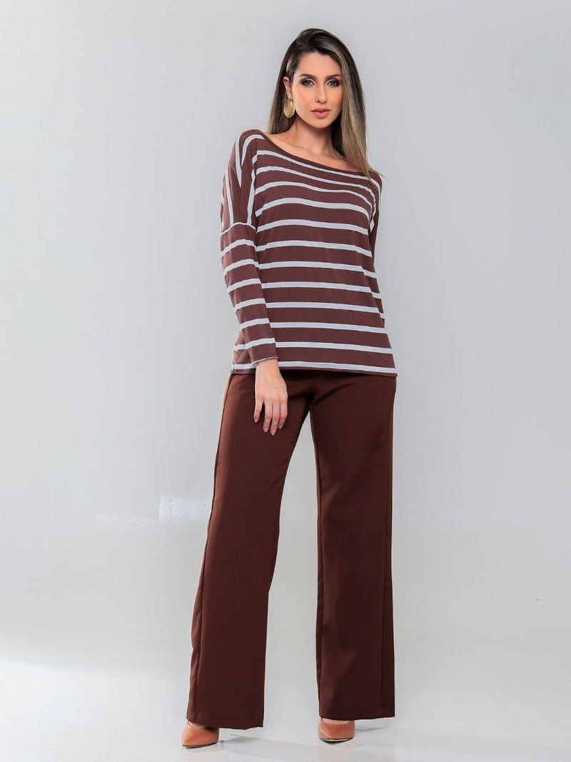 Blusa Manga Longa listrada Feminina
