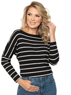 Blusa Manga Longa listrada Feminina