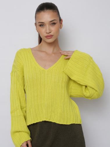 Blusa Tricô Decote V Manga Bufante