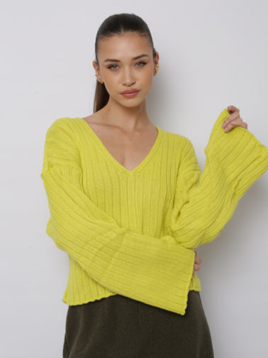 Blusa Tricô Decote V Manga Bufante
