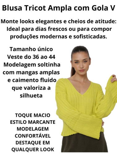 Blusa Tricô Decote V Manga Bufante