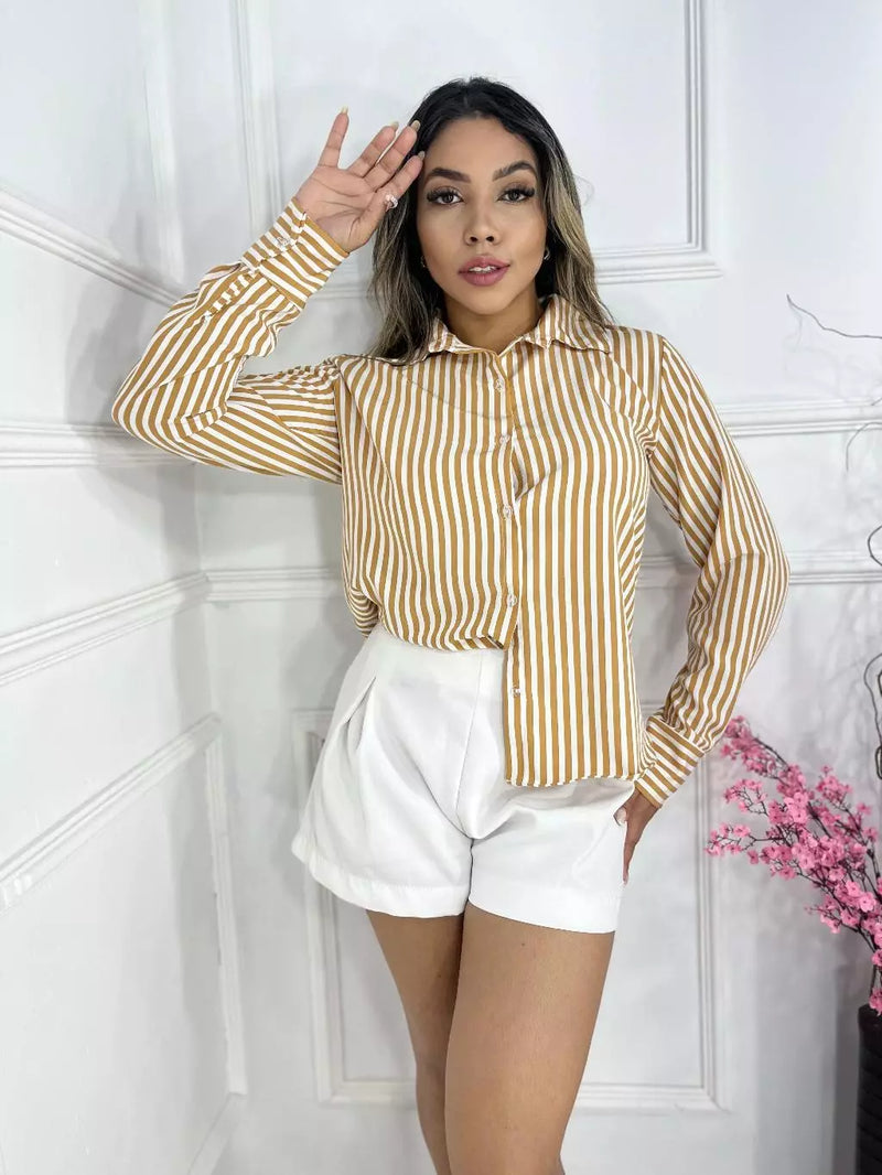 Camisa Social Manga Longa Feminina Listrado