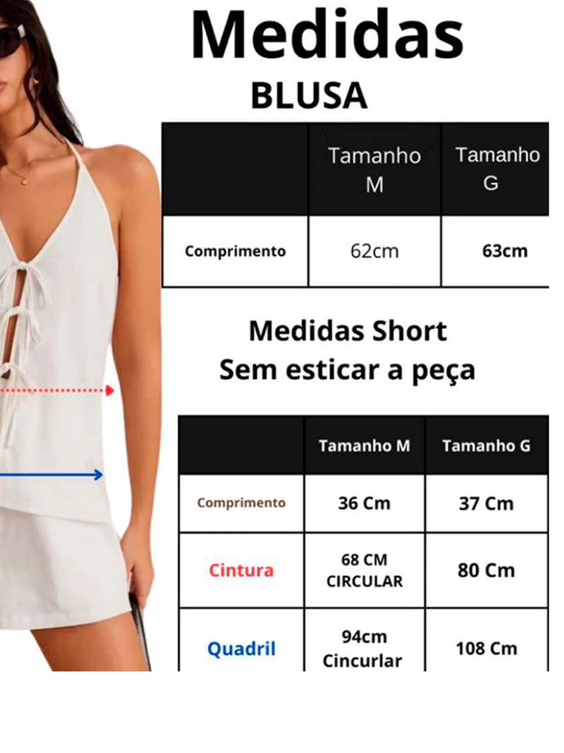 Conjunto Feminino de Short Blusa Frente Unica Amarração
