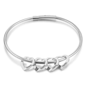 Pulseira Bracelete de Aço com Corações Personalizados