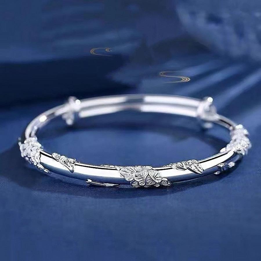 |<Pulseira Bracelete Feminino de Prata Grosso Luxuoso>