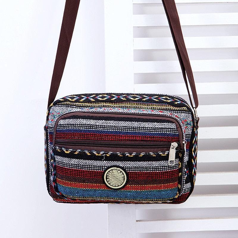 Bolsa de Ombro Étnica de Lona Listras Coloridas - bossabella