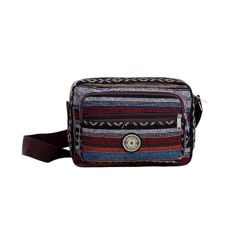 Bolsa de Ombro Étnica de Lona Listras Coloridas - bossabella