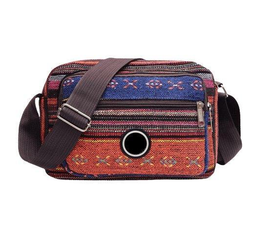 Bolsa de Ombro Étnica de Lona Listras Coloridas - bossabella