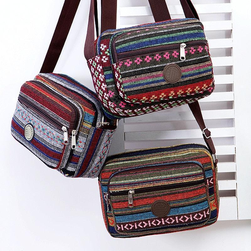 Bolsa de Ombro Étnica de Lona Listras Coloridas - bossabella