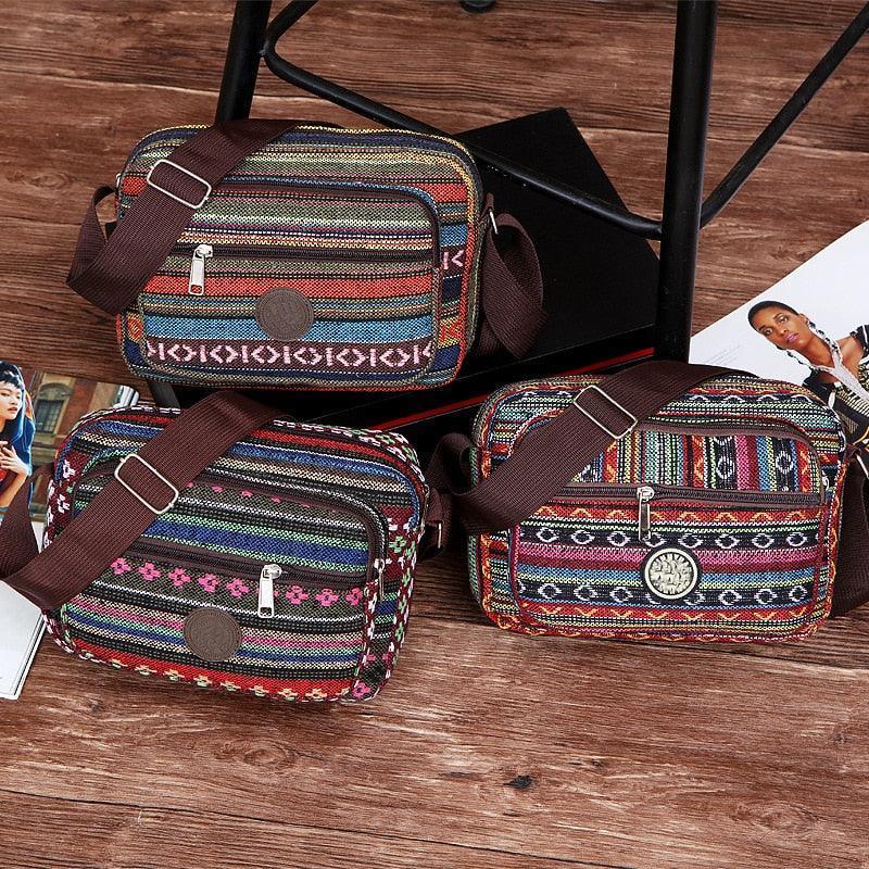 Bolsa de Ombro Étnica de Lona Listras Coloridas - bossabella